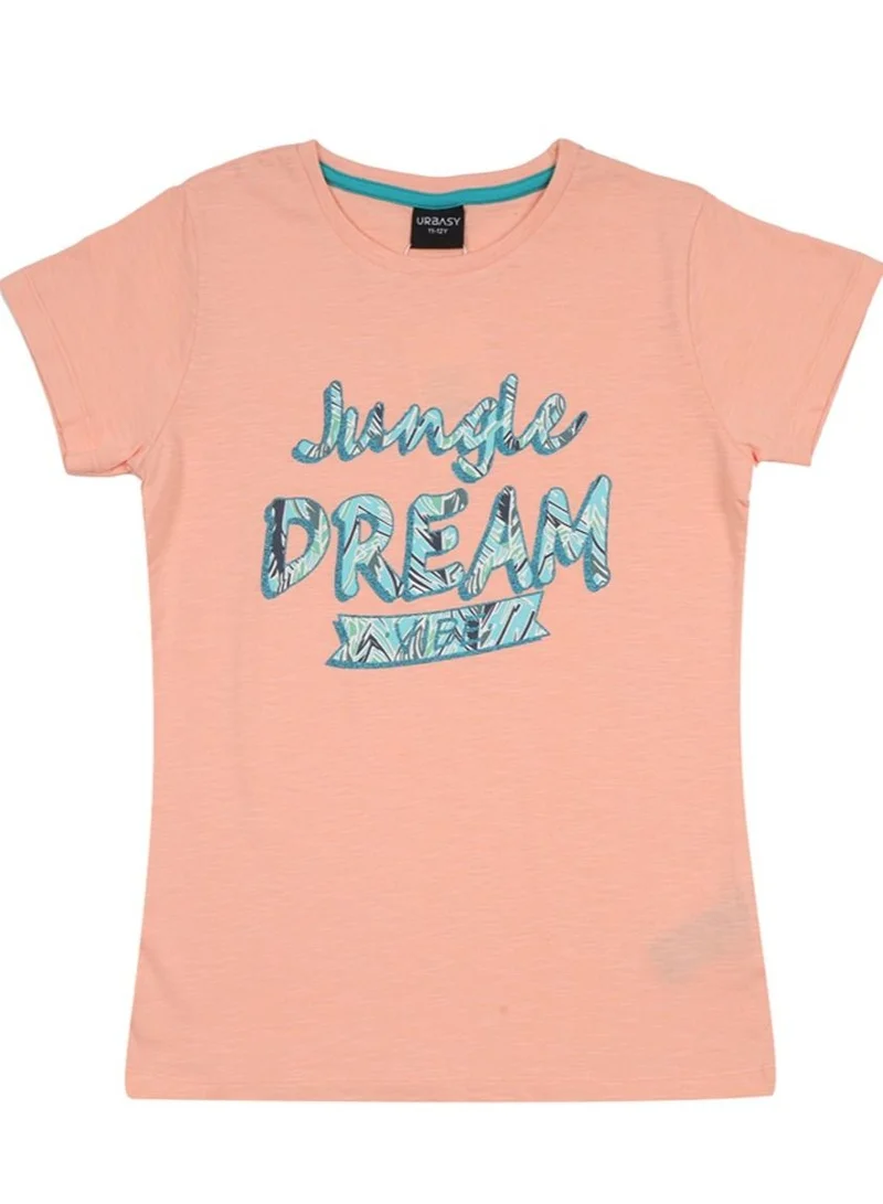 ورباسي تيشيرت بناتي وردي لامع مطبوع بياقة مستديرة من أورباسي